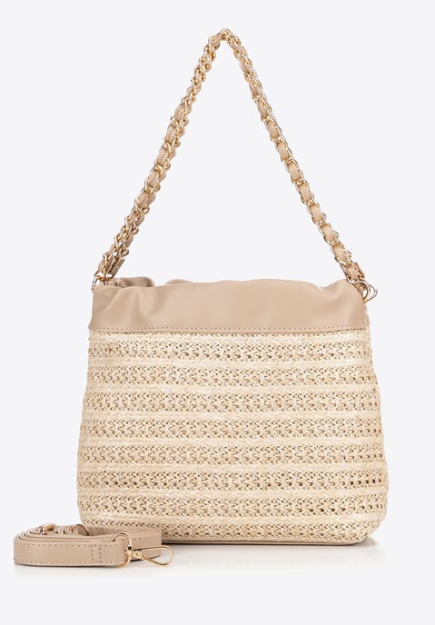 Bolso bandolera tejido Wittchen para mujer con cadenas, beige - Image 2
