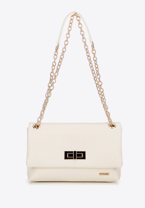 Bolso bandolera tejido con cadena para mujer de Wittchen, color blanco roto - Image 2