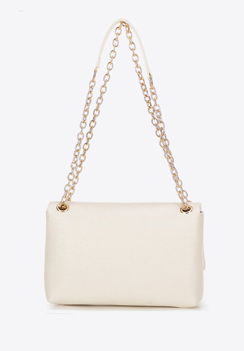 Bolso bandolera tejido con cadena para mujer de Wittchen, color blanco roto - Image 3