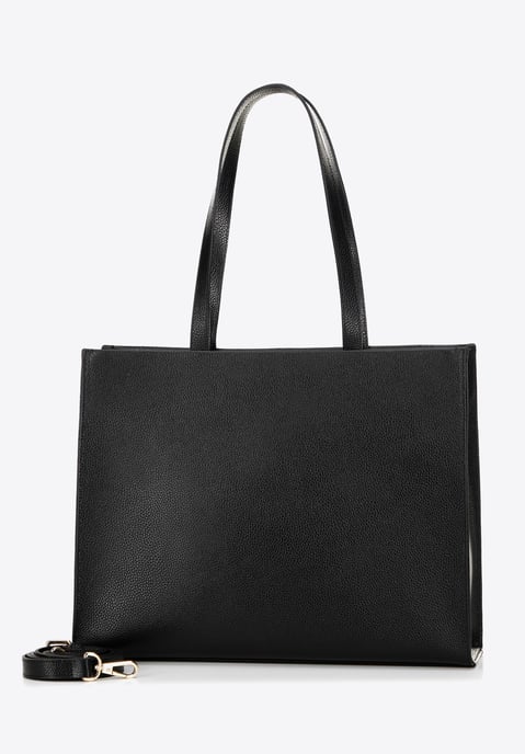 Bolso shopper de mujer Wittchen de piel con costuras geométricas, negro y dorado - Image 3