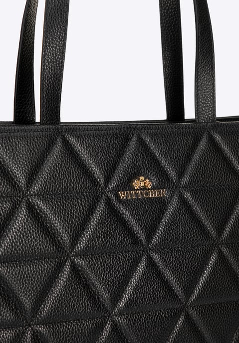Bolso shopper de mujer Wittchen de piel con costuras geométricas, negro y dorado - Image 5