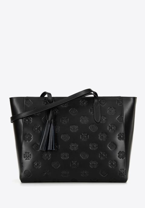 Bolso shopper de piel para mujer Wittchen con la firma en piel natural negra y - Image 1