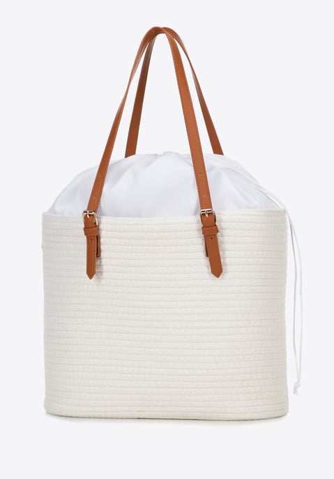 Bolso shopper Wittchen para mujer en mezcla de algodón y poliéster blanco roto - Image 3