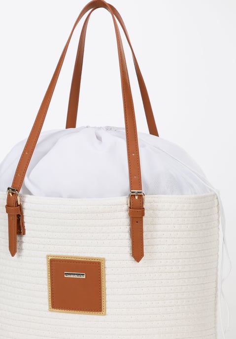 Bolso shopper Wittchen para mujer en mezcla de algodón y poliéster blanco roto - Image 5