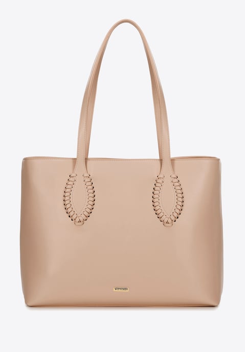 Bolso shopper Wittchen para mujer de piel sintética con detalles tejidos, beige - Image 2