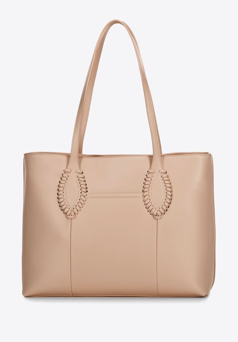 Bolso shopper Wittchen para mujer de piel sintética con detalles tejidos, beige - Image 3