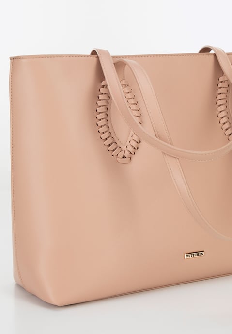 Bolso shopper Wittchen para mujer de piel sintética con detalles tejidos, beige - Image 5