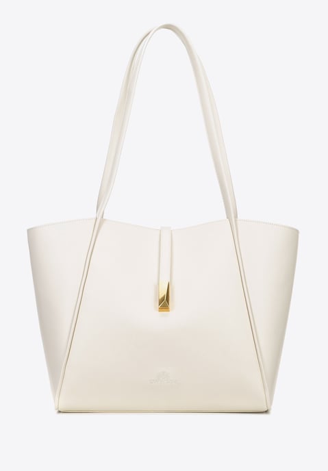 Bolso shopper de piel para mujer Wittchen con bolsa extraíble, color crema - Image 2