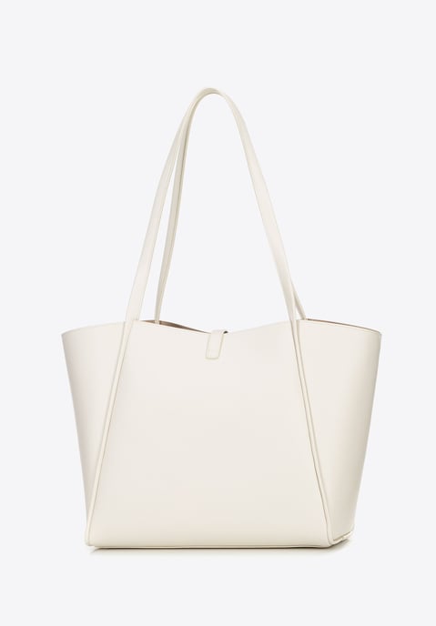 Bolso shopper de piel para mujer Wittchen con bolsa extraíble, color crema - Image 3