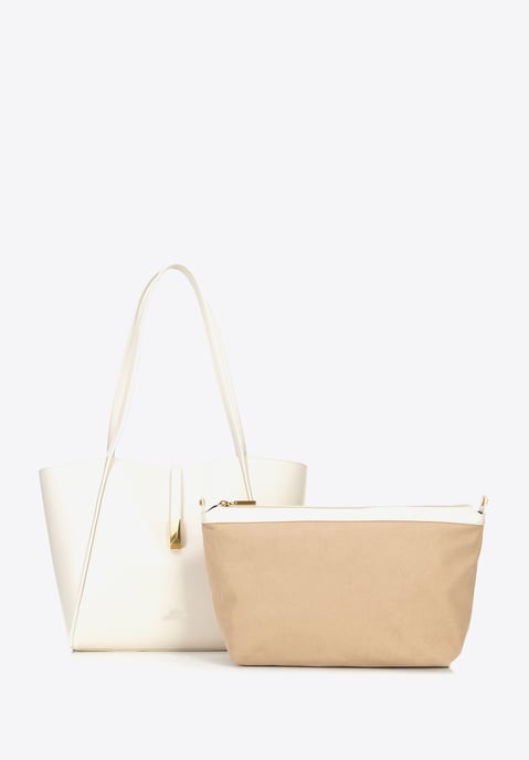 Bolso shopper de piel para mujer Wittchen con bolsa extraíble, color crema - Image 4