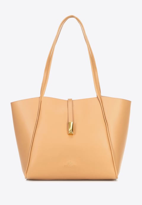 Bolso shopper de mujer Wittchen de piel con bolsa extraíble, beige - Image 2