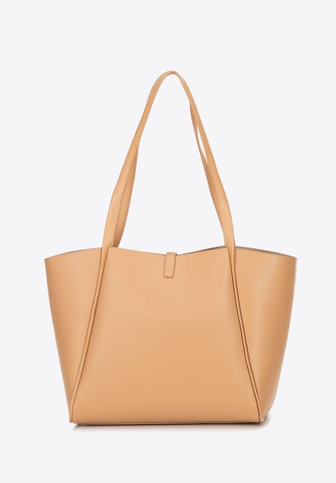 Bolso shopper de mujer Wittchen de piel con bolsa extraíble, beige - Image 3
