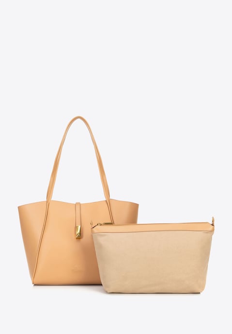 Bolso shopper de mujer Wittchen de piel con bolsa extraíble, beige - Image 4