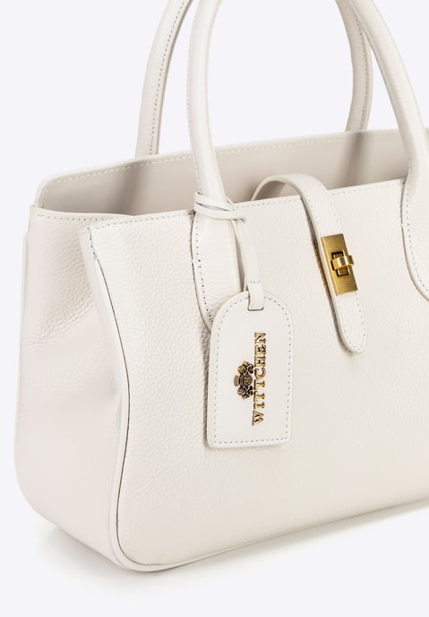 Baúl de piel auténtica para mujer Wittchen con borla y hebilla, color crema - Image 4