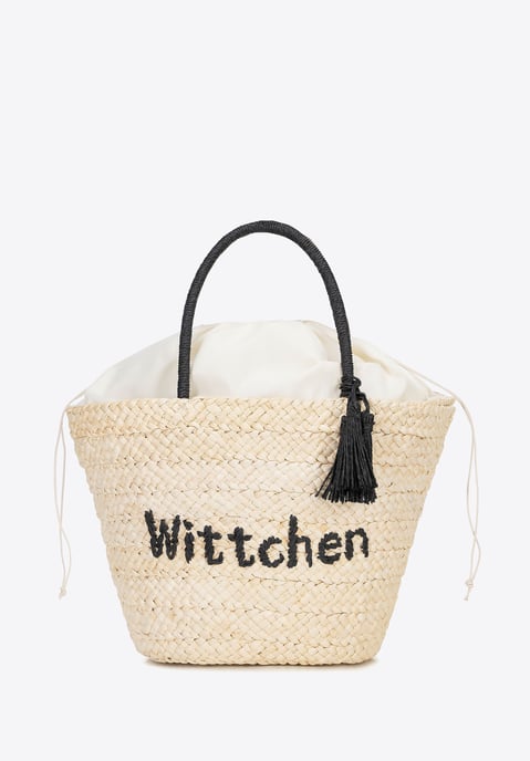 Cesta tejida Wittchen Woman con logotipo en beige y negro - Image 2