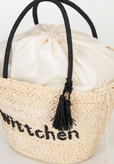 Cesta tejida Wittchen Woman con logotipo en beige y negro - Image 6