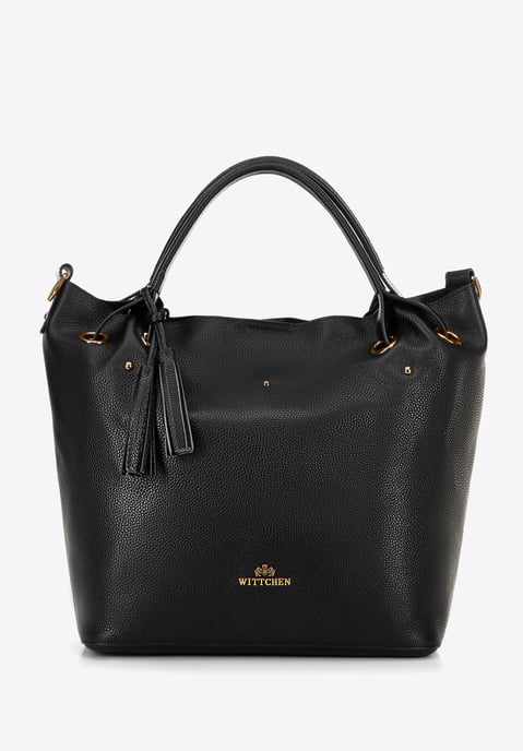 Bolso grande tipo cubo de piel para mujer Wittchen, color negro y dorado - Image 2