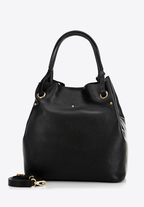 Bolso grande tipo cubo de piel para mujer Wittchen, color negro y dorado - Image 3