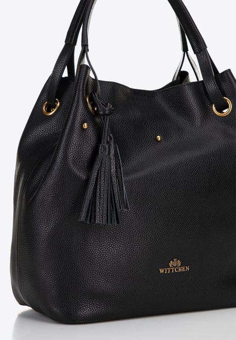 Bolso grande tipo cubo de piel para mujer Wittchen, color negro y dorado - Image 5