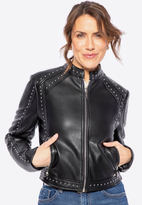 Chaqueta de mujer Wittchen de ecopiel con remaches brillantes negra ecopiel - Image 1