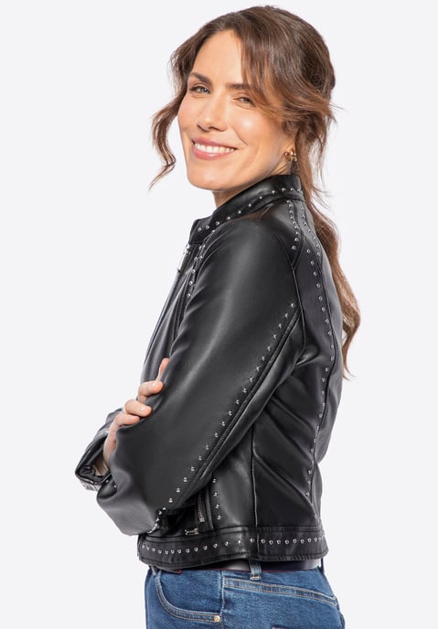 Chaqueta de mujer Wittchen de ecopiel con remaches brillantes negra ecopiel - Image 2
