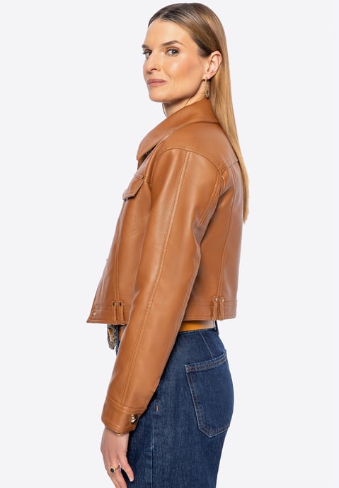 Chaqueta de cuero marrón con solapas para mujer de Wittchen - Image 2