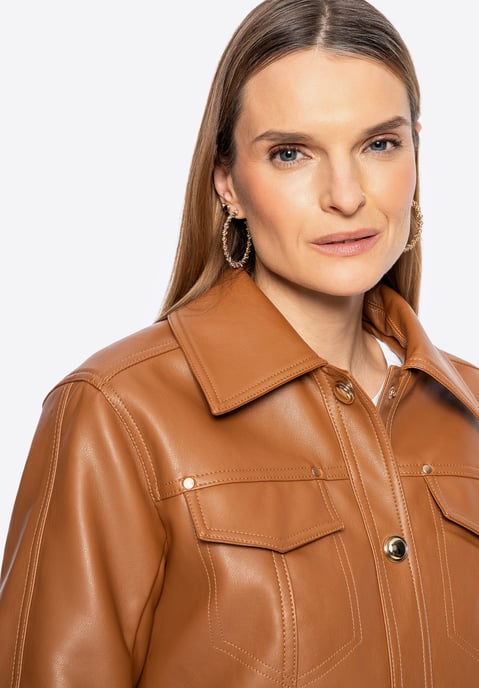 Chaqueta de cuero marrón con solapas para mujer de Wittchen - Image 5
