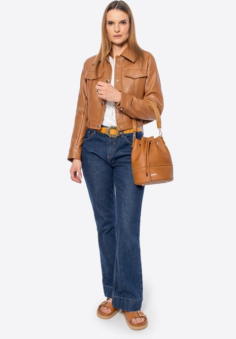 Chaqueta de cuero marrón con solapas para mujer de Wittchen - Image 6