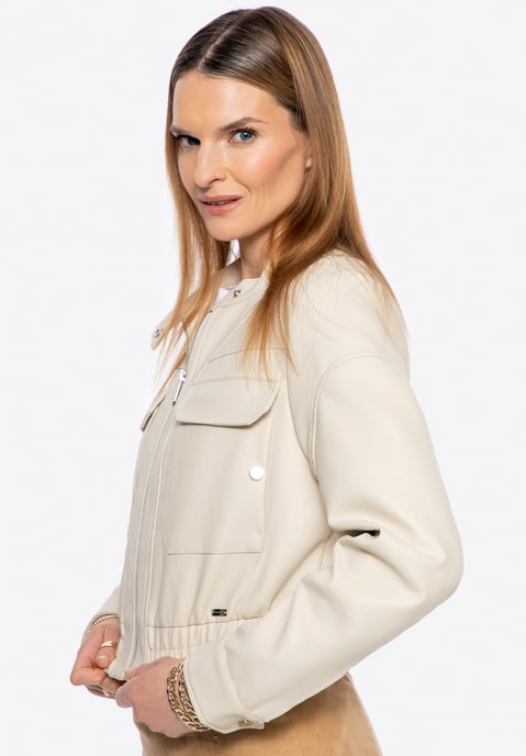 Chaqueta de cuero ecológico para mujer Wittchen con cordón, beige - Image 3