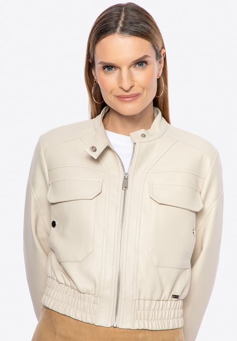 Chaqueta de cuero ecológico para mujer Wittchen con cordón, beige - Image 4