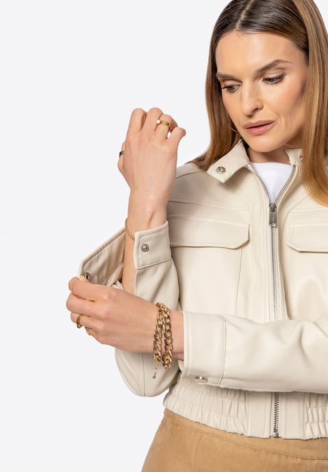 Chaqueta de cuero ecológico para mujer Wittchen con cordón, beige - Image 6