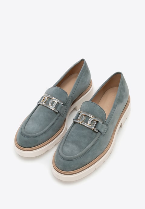Mocasines de mujer Wittchen de piel auténtica con hebilla, color azul - Image 2