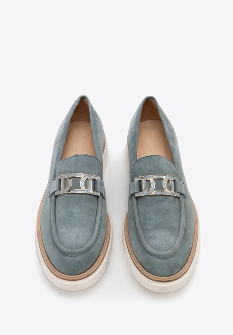 Mocasines de mujer Wittchen de piel auténtica con hebilla, color azul - Image 3