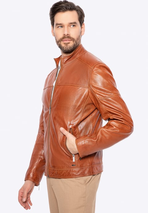 Chaqueta de motorista para hombre Wittchen de piel auténtica, color marrón claro - Image 2