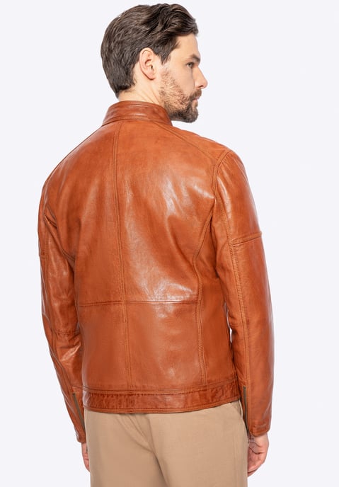 Chaqueta de motorista para hombre Wittchen de piel auténtica, color marrón claro - Image 3