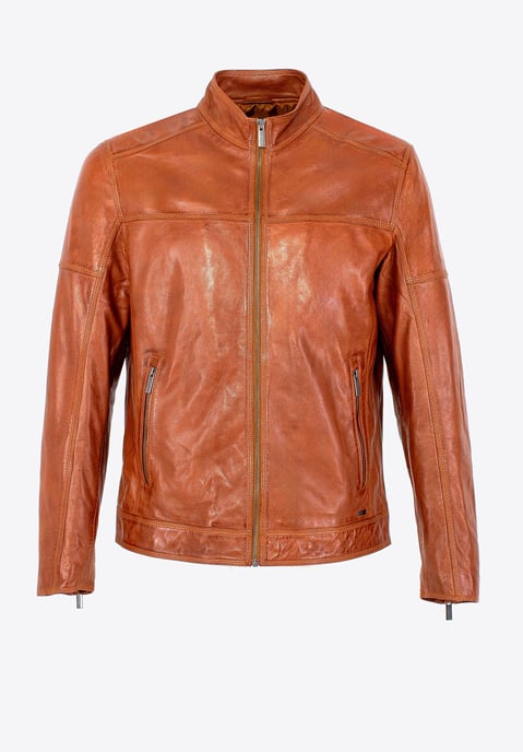 Chaqueta de motorista para hombre Wittchen de piel auténtica, color marrón claro - Image 6