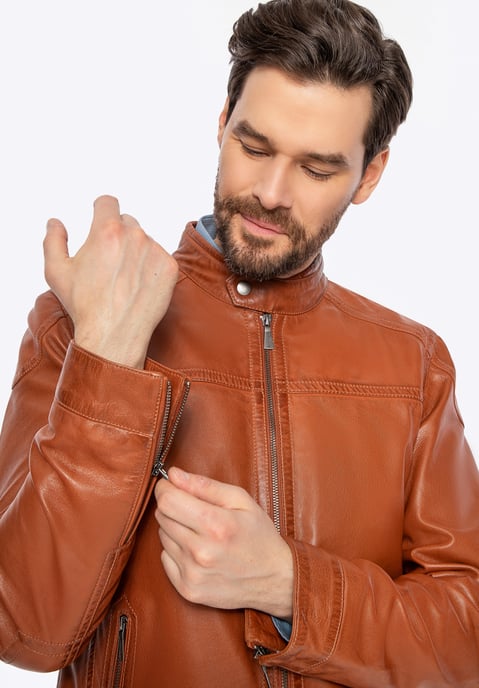 Chaqueta de piel de oveja Wittchen para hombre, de cuero genuino marrón - Image 4