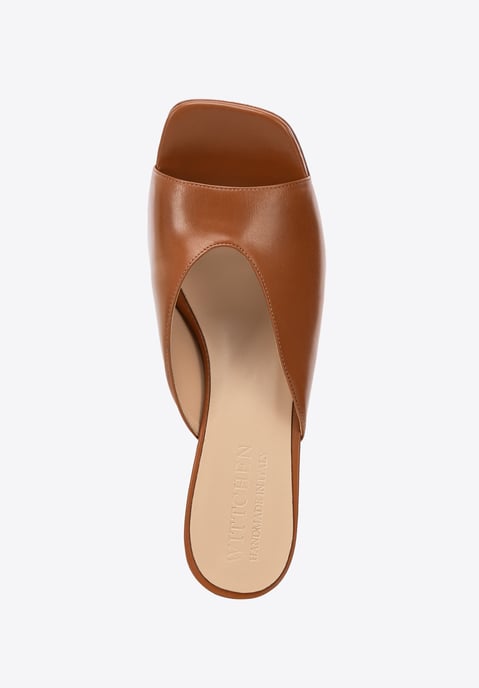 Mules de mujer Wittchen de piel auténtica con tacón cuadrado, color marrón - Image 6