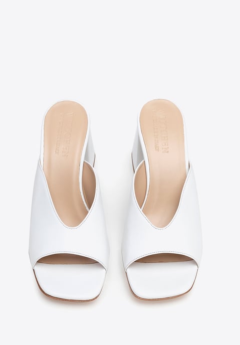 Mules de mujer Wittchen de piel auténtica con tacón, color blanco - Image 3