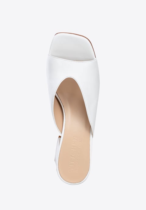 Mules de mujer Wittchen de piel auténtica con tacón, color blanco - Image 5