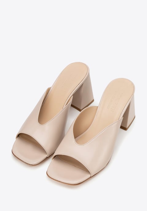 Mules Wittchen de piel auténtica beige para mujer con tacón de bloque - Image 2