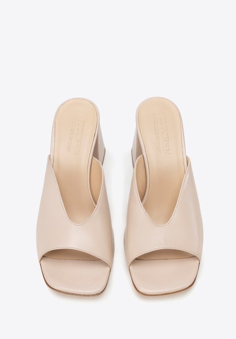 Mules Wittchen de piel auténtica beige para mujer con tacón de bloque - Image 3