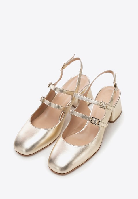 Zapatos de tacón de piel para mujer Wittchen con tiras en piel auténtica dorada - Image 2