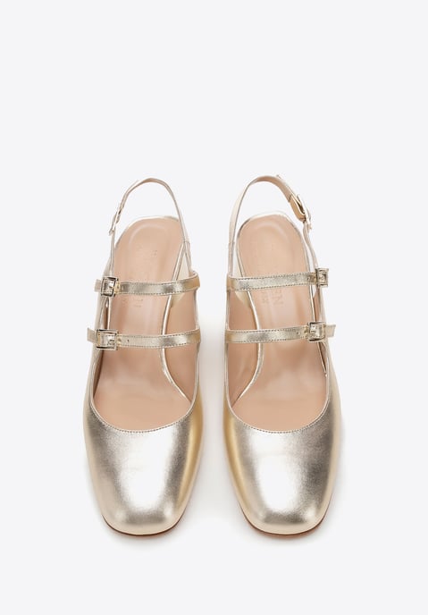 Zapatos de tacón de piel para mujer Wittchen con tiras en piel auténtica dorada - Image 3
