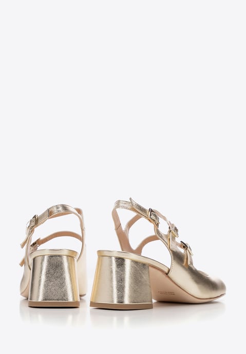 Zapatos de tacón de piel para mujer Wittchen con tiras en piel auténtica dorada - Image 4