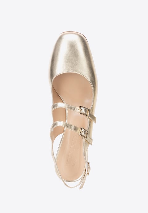 Zapatos de tacón de piel para mujer Wittchen con tiras en piel auténtica dorada - Image 5