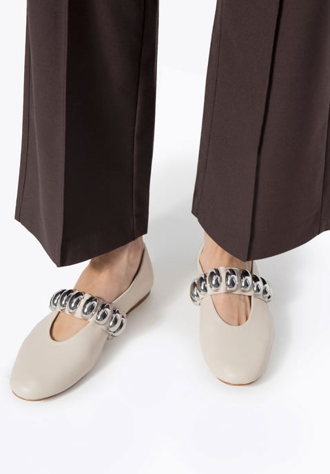 Bailarinas Wittchen para mujer en piel auténtica con tira brillante en blanco - Image 2