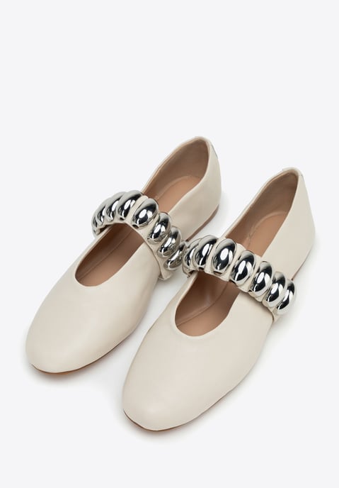 Bailarinas Wittchen para mujer en piel auténtica con tira brillante en blanco - Image 3