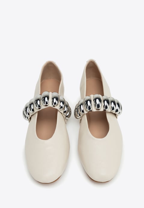 Bailarinas Wittchen para mujer en piel auténtica con tira brillante en blanco - Image 4