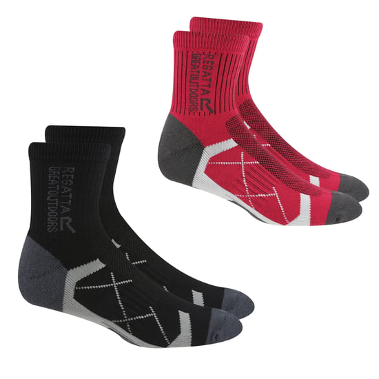 Regatta Womens/Ladies Outdoor Boot Socks (Pack of 2) (Black/Cherry Pink) - Image 1